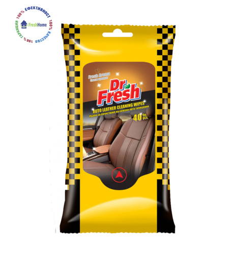 Dr. Fresh 40 бр. влажни кърпи за почистване на кожени авто тапицерии
