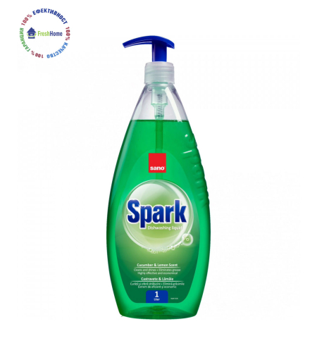 Sano Spark 1l. Веро за измиване на съдове с аромат на краставица и лимон