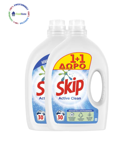 Skip Active Clean 1+1 – универсален течен перилен препарат, 2*30 пранета