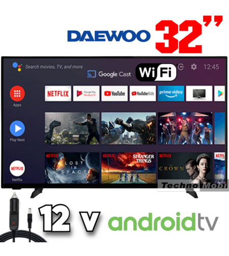 Телевизор на 12 волта Daewoo 32DM54HAM, Смарт, Android, 32 инча, Wi-Fi, Google Play