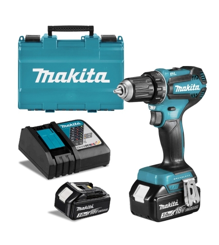 Акумулаторен винтоверт Makita с колекторен двигател с 2 батерии и зарядно, 18 V, 3 Ah, 62 Nm, 1.5-13 мм, DDF482RFE