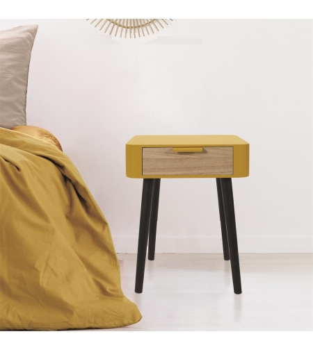 Нощно шкафче с едно чекмедже, Горчица-Черно