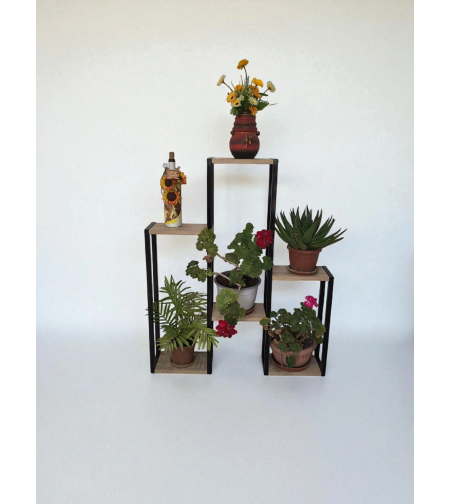 Цветарник H100 с 6 нива, черно и дъб Сонома – изглед отпред