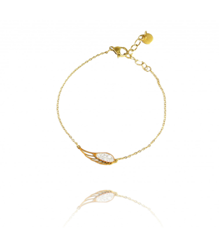 Позлатена гривна с 14К злато Ангелско крило с бели циркони