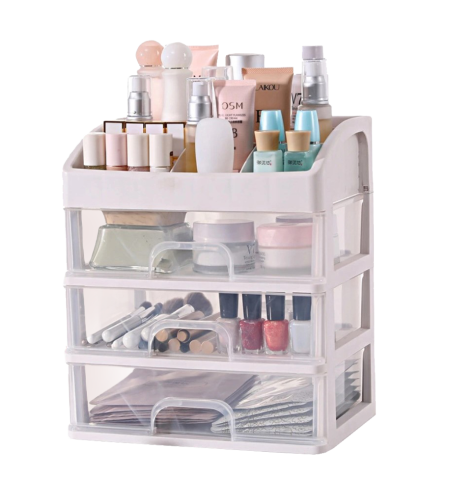 Органайзер за козметика, аксесоари и бижута, бял с прозрачни чекмеджета, 23,3 x 17 x 26,8 cm