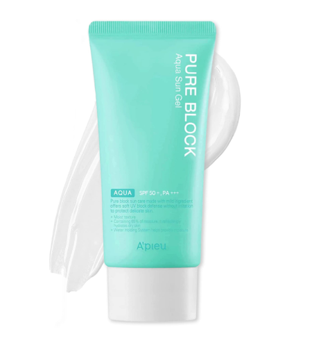 Слънцезащитен гел с алое вера и зелен чай A'Pieu Pure Block Aqua Sun Gel SPF 50, 50 мл