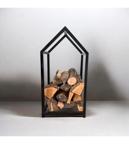 Стойка за дърва House – черен метал, форма на къща