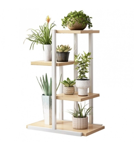 Цветарник MiniNordic H70 с 4 нива, бяло и дъб Сонома – изглед отпред