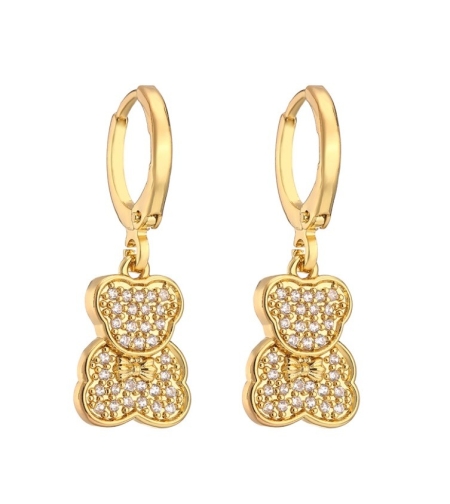 Позлатени обеци с 14К злато с цирконии Мече