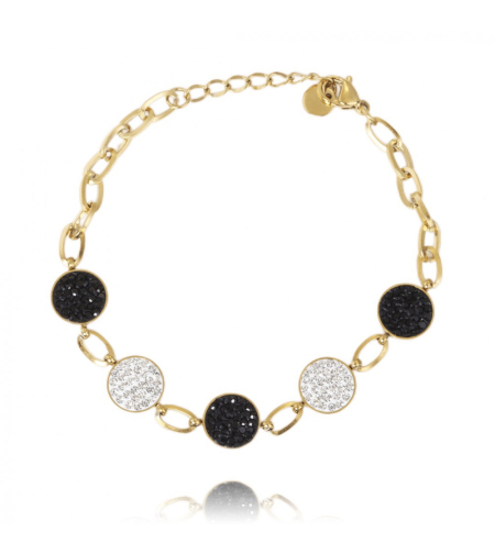 Позлатена гривна с 14К злато и циркони, Черно и бяло