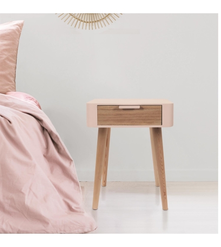 Нощно шкафче с едно чекмедже, Розово-Бор