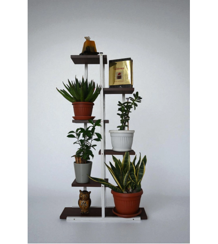 Цветарник H113 с 6 нива, бяло и орех – изглед отпред