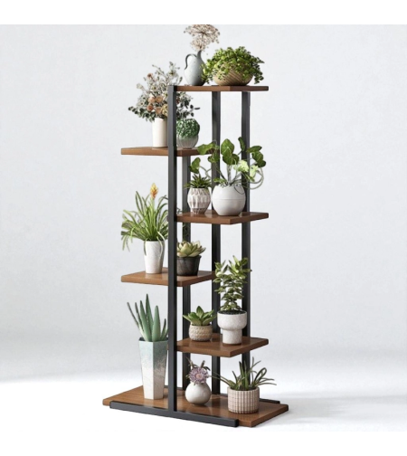 Цветарник H113 с 6 нива, черно и орех – изглед отпред