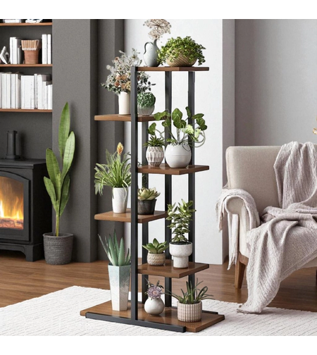 Цветарник H113 – страничен изглед с поставени саксии