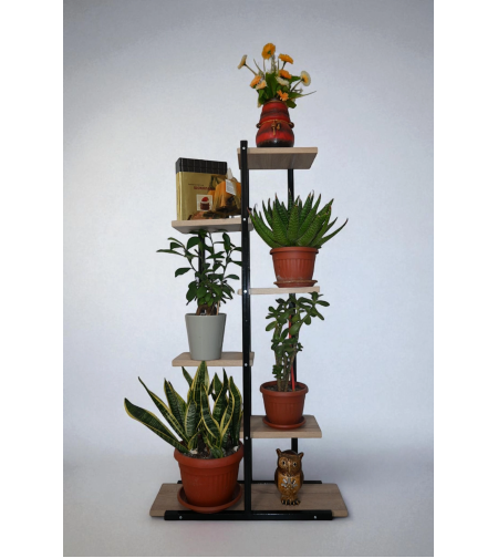 Цветарник H113 с 6 нива, черно и дъб Сонома – изглед отпред