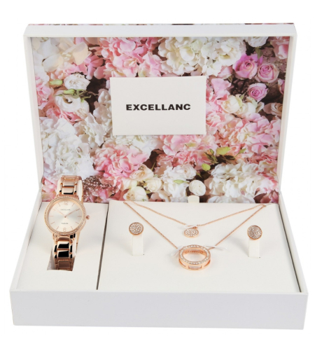 Комплект бижута Excellanc с часовник, двойно колие и обеци