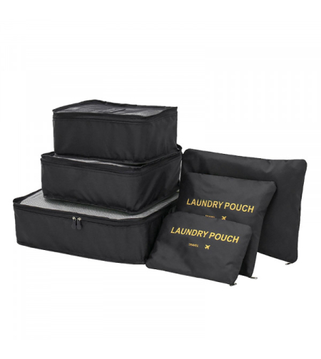 Комплект органайзери за дрехи и козметика за куфар от 6 части, Черен