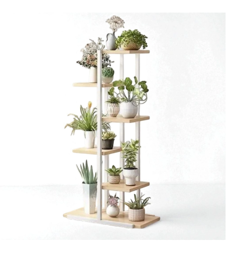 Цветарник H113 с 6 нива, бяло и дъб Сонома – изглед отпред