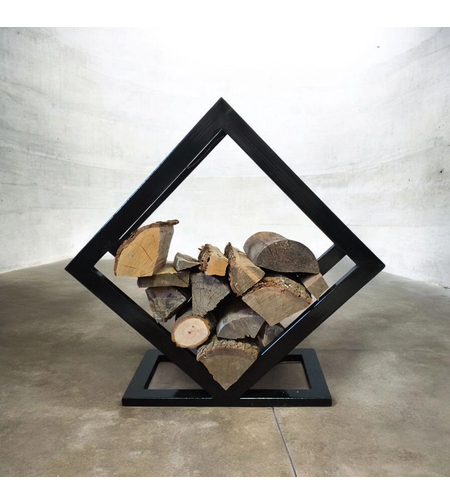 Стойка за дърва GeoFire – изглед отпред, черен метал