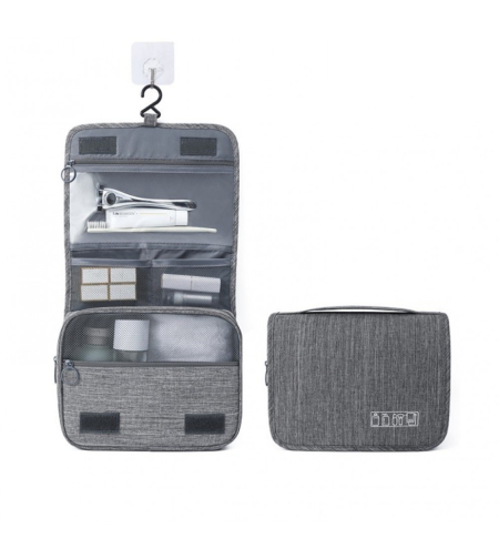 Органайзер за козметика, сгъваема козметична чанта с кука за закачане, Сив, 23 х 19 см