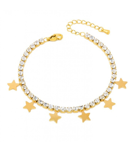 Позлатена гривна с 14К злато  с цирконии Звезди