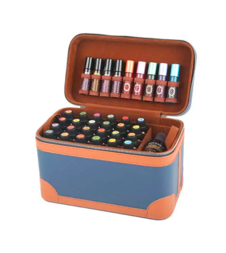 Мега кутия - куфар за етерични масла синьо и кафяво