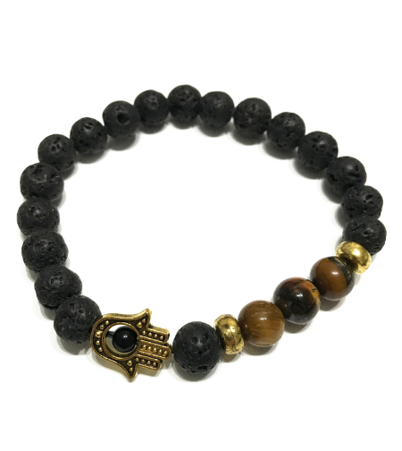 Арома гривна Хамса с тигрово око и лава Камъни