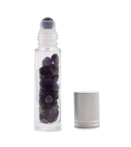 Ролон бутилка с ролер от аметист и скъпоценни камъни
