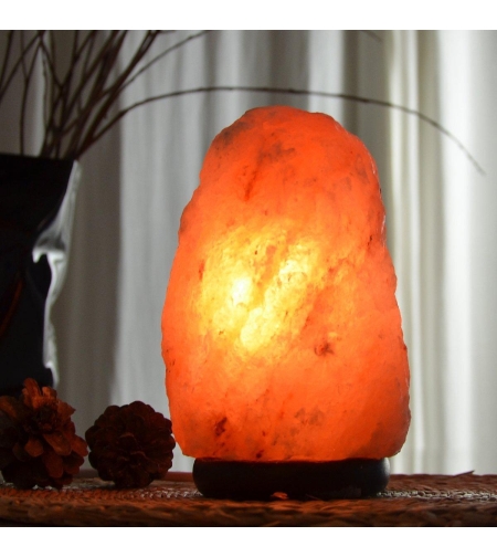 Лампа от хималайска сол с дървена база