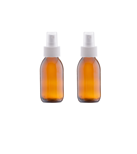 Стъклена бутилка с бяла спрей помпа 100 мл, пакет 2 броя