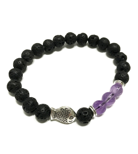 Арома гривна Риба с аметист и вулканични Камъни