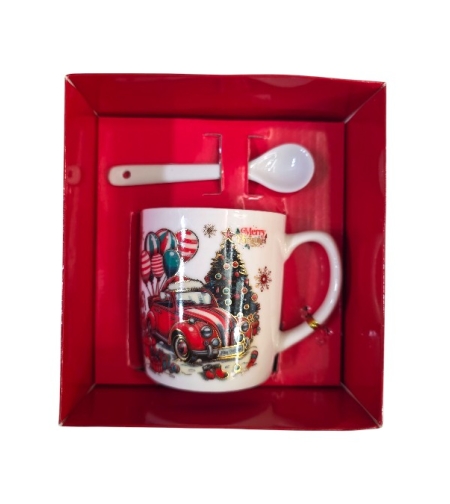 Коледна чаша с дръжка и лъжица в кутия 210мл.ZH274B