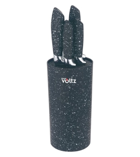 Комплект ножове Oliver Voltz OV51633G5, 5броя, Мраморно покритие, с поставка, Черен меланж