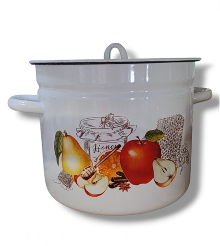 Тенджера емайл 7л. с декор Зеленчуци бяла