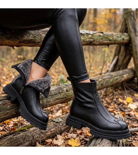 Women's boots with lamb's wool/genuine leather/79-28/black/