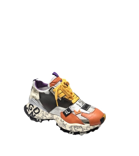 Women's sneakers / genuine leather / orange + gray / 736-21