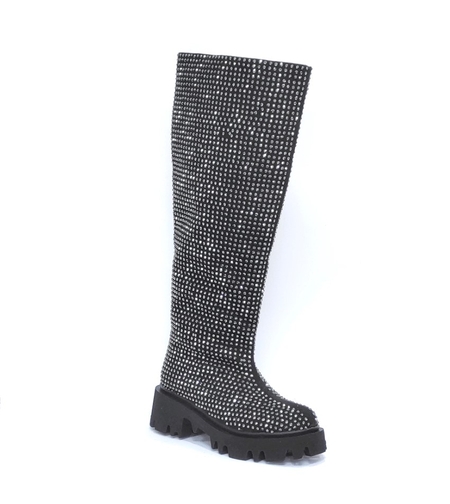 Дамски ботуши / велур + камъни / черно /71418