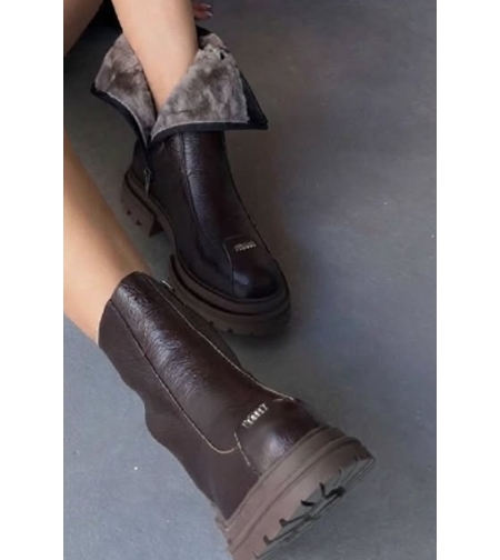 Women's boots with lamb's wool/genuine leather/79-28/brown/