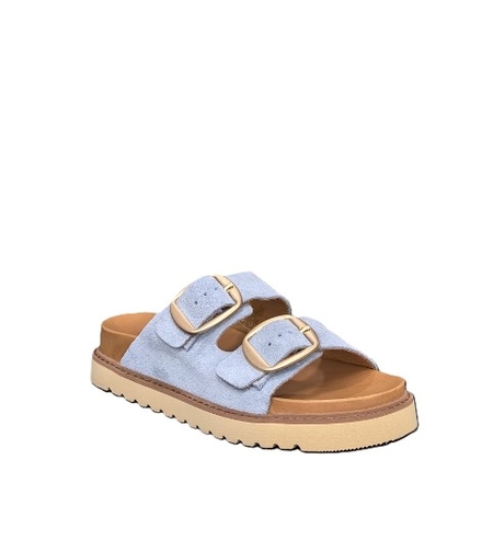 Дамски чехли / естествена кожа / анатомична стелка / синьо  /759