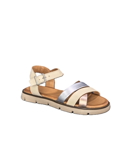 Women's sandals / genuine leather / 7251/beige+silver+gold