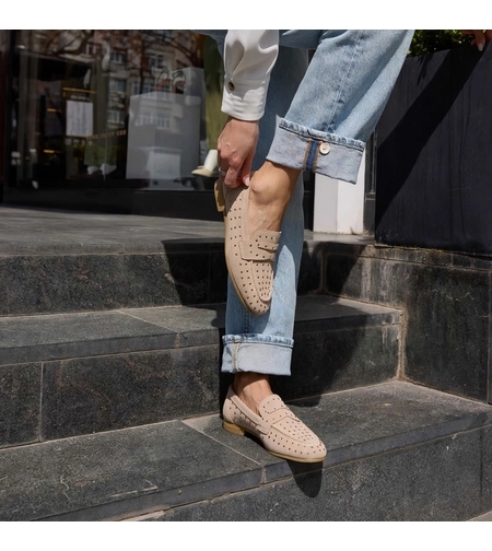 Women's moccasins / loafers / genuine leather / 78-67 / beige