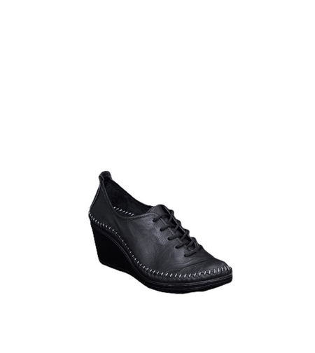 Женские повседневные туфли / натуральная кожа / платформа / анатомическая стелька / черные / 7138