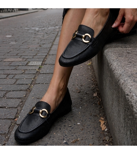 Women's loafers / moccasins / genuine leather /7212-7/ black