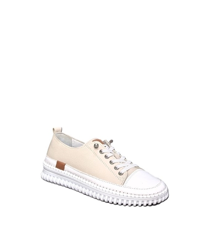 Дамски кец/сникърс/естествена кожа/7120/бяло+бежаво/анатомична стелка