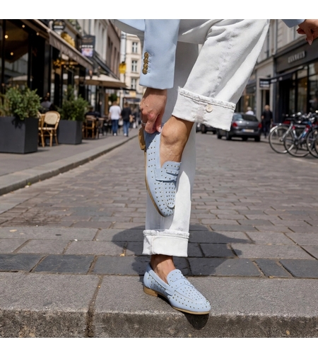 Women's moccasins / loafers / genuine leather /78-67/baby blue