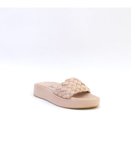 Дамски чехли / естествена кожа / анатомична стелка / пудра /7544