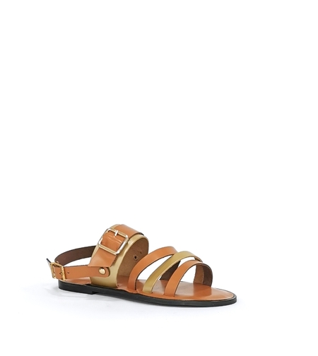 Дамски сандал / естествена кожа / камел + златно  /7260