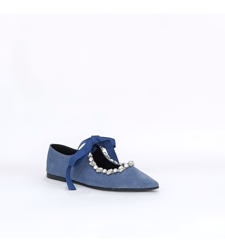 Дамски пантофки / естествена кожа / синьо /7109