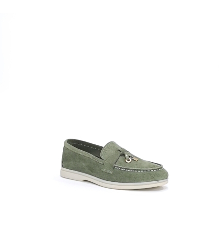 Women's moccasins / loafers / made of natural leather in the color green/7750