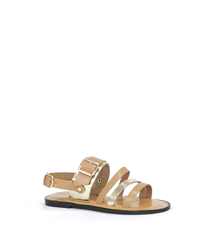 Дамски сандал / естествена кожа / бежаво + златно /7260